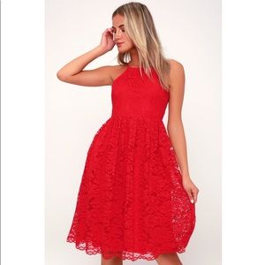 Lulus red lace midi dress